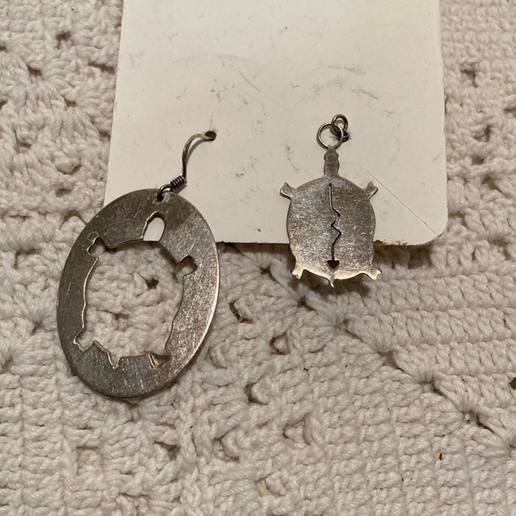 Hand Crafted Jewelry - Turtle earrings silver hand made in Alaska honu spirit guide earrings